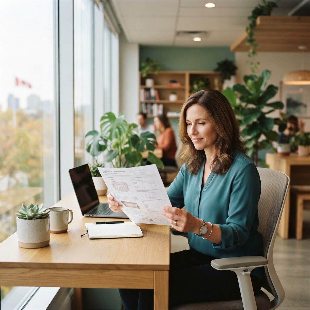 Professional reviewing orthodontic treatment plan in a bright office