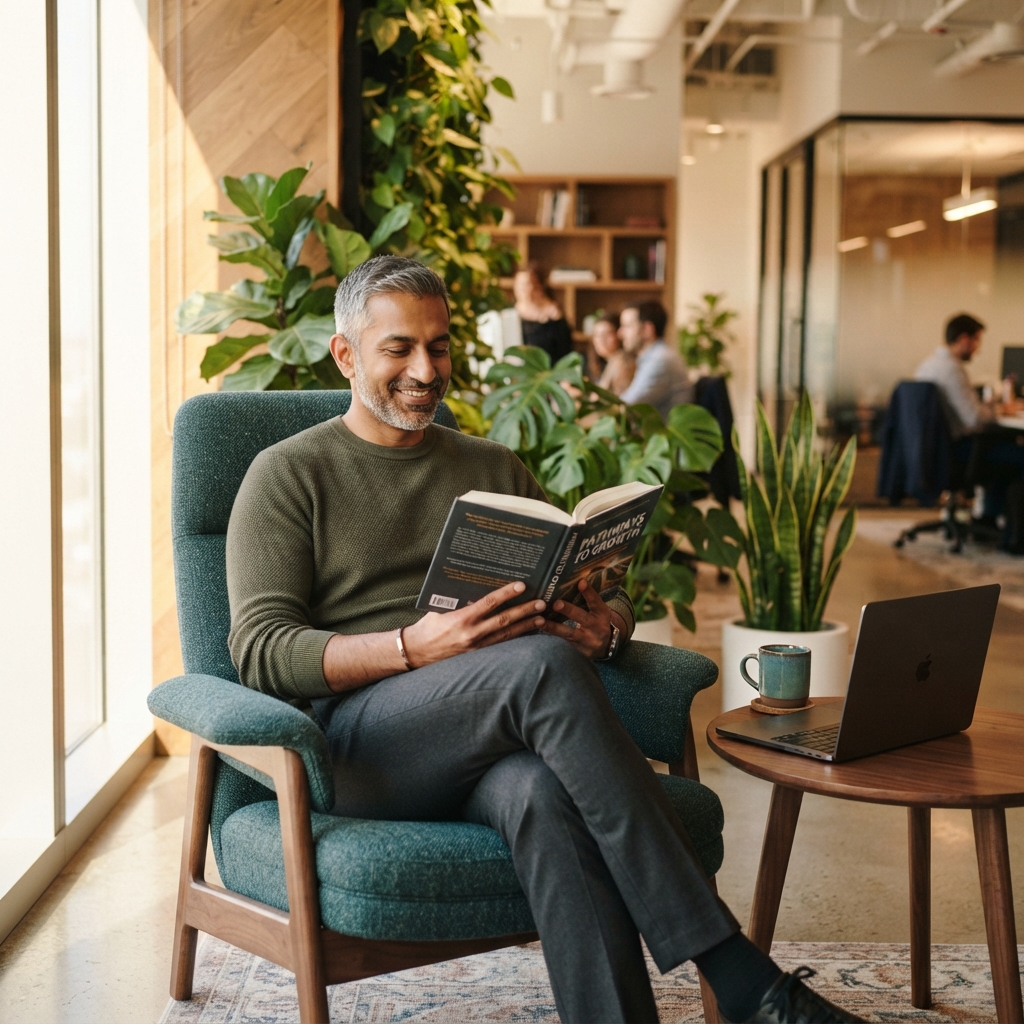 Professional relaxing in a modern office space feeling supported