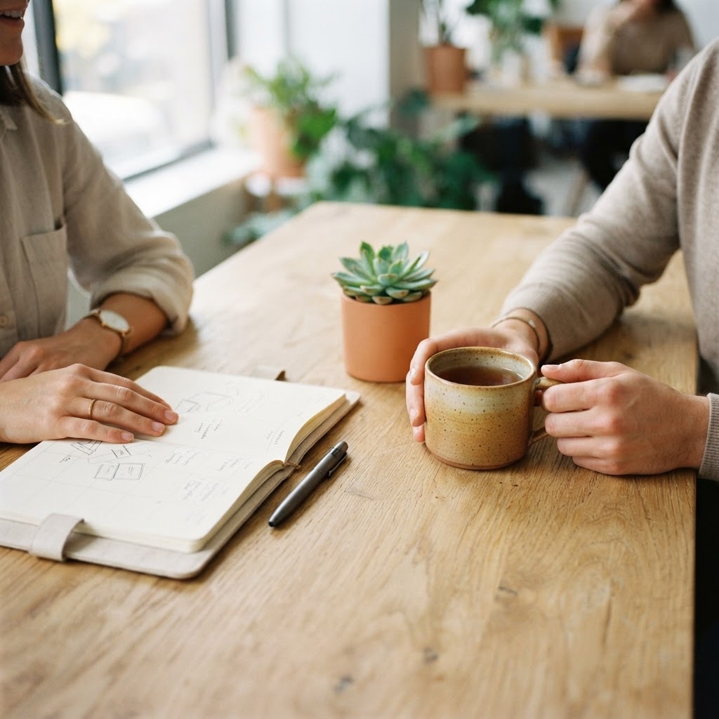 Close up of professional hands working together at a wooden office table