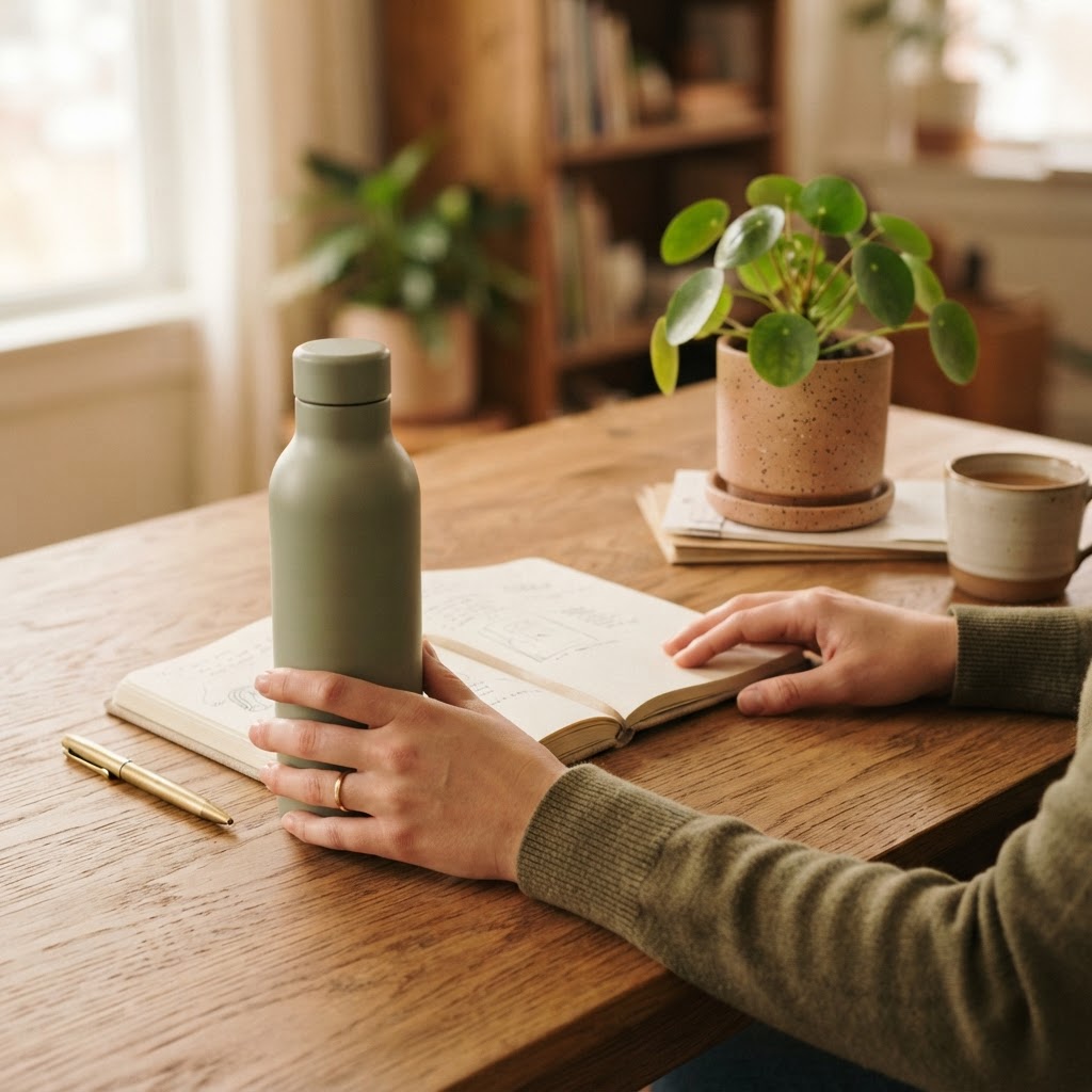 A serene and personalized workspace desk