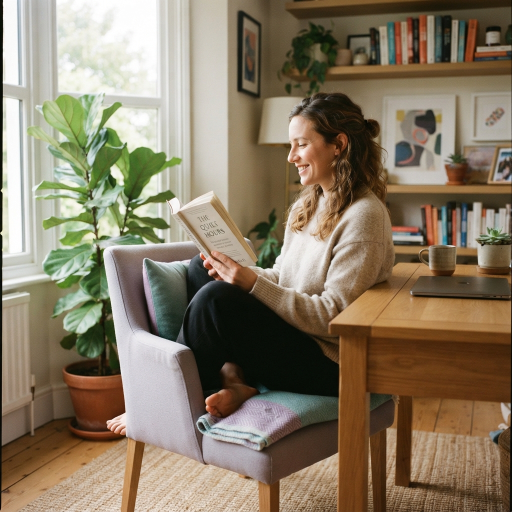 Professional relaxing in a sunlit home office environment