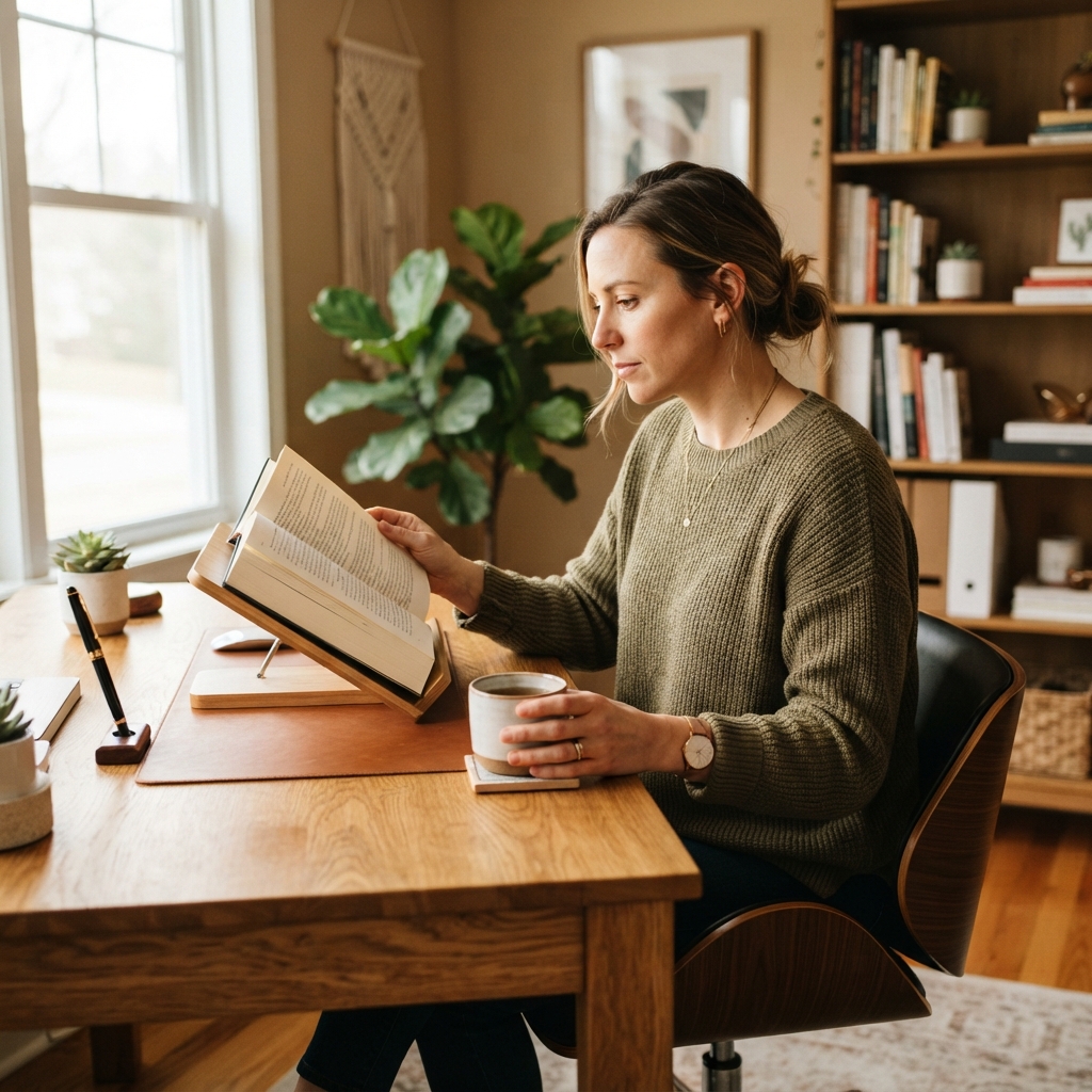 Employee engaging in professional development at home