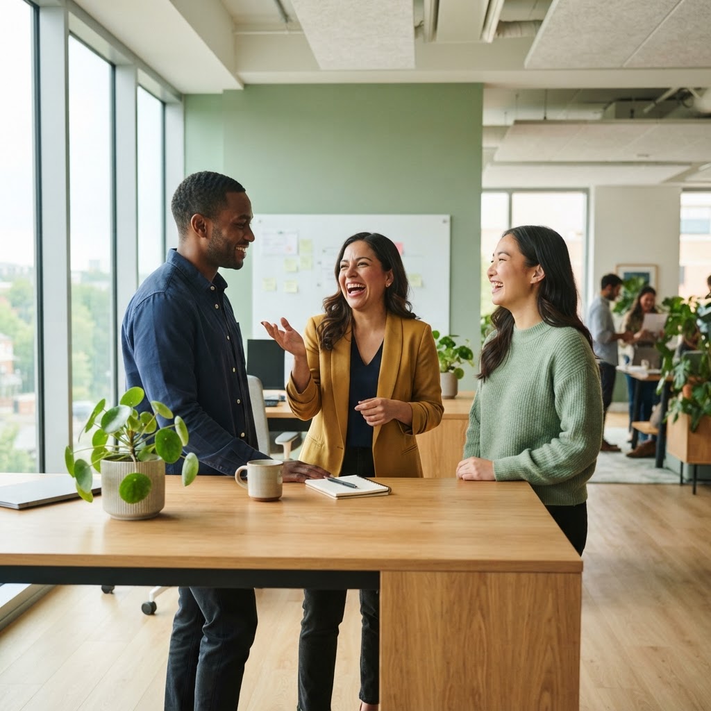 Colleagues collaborating in a bright modern office