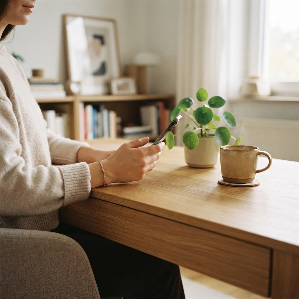Employee using wellness app in a home office