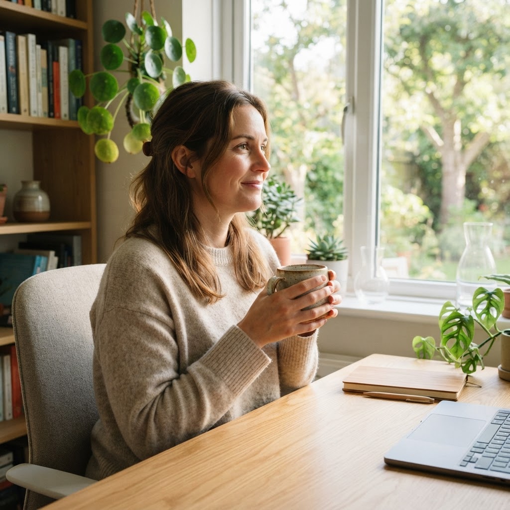 Employee enjoying a mindful break at home