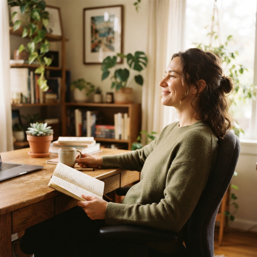 Young professional sitting in a comfortable home office