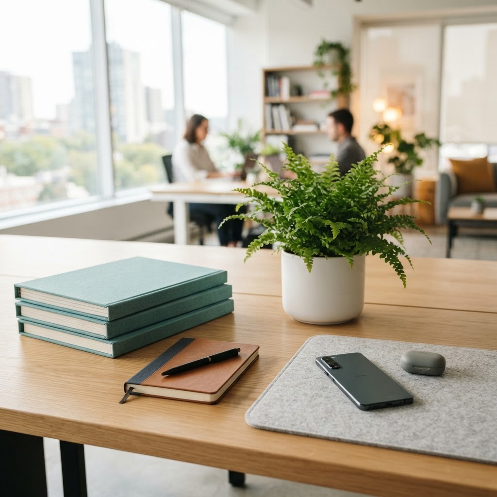 Professional workstation desk showing distinct insurance options side by side