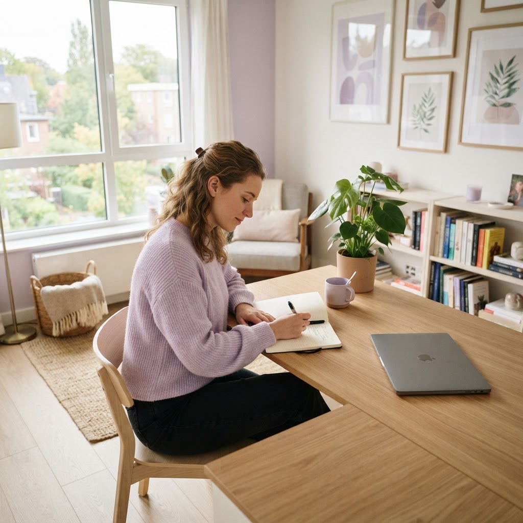 Employee working in a peaceful home office environment