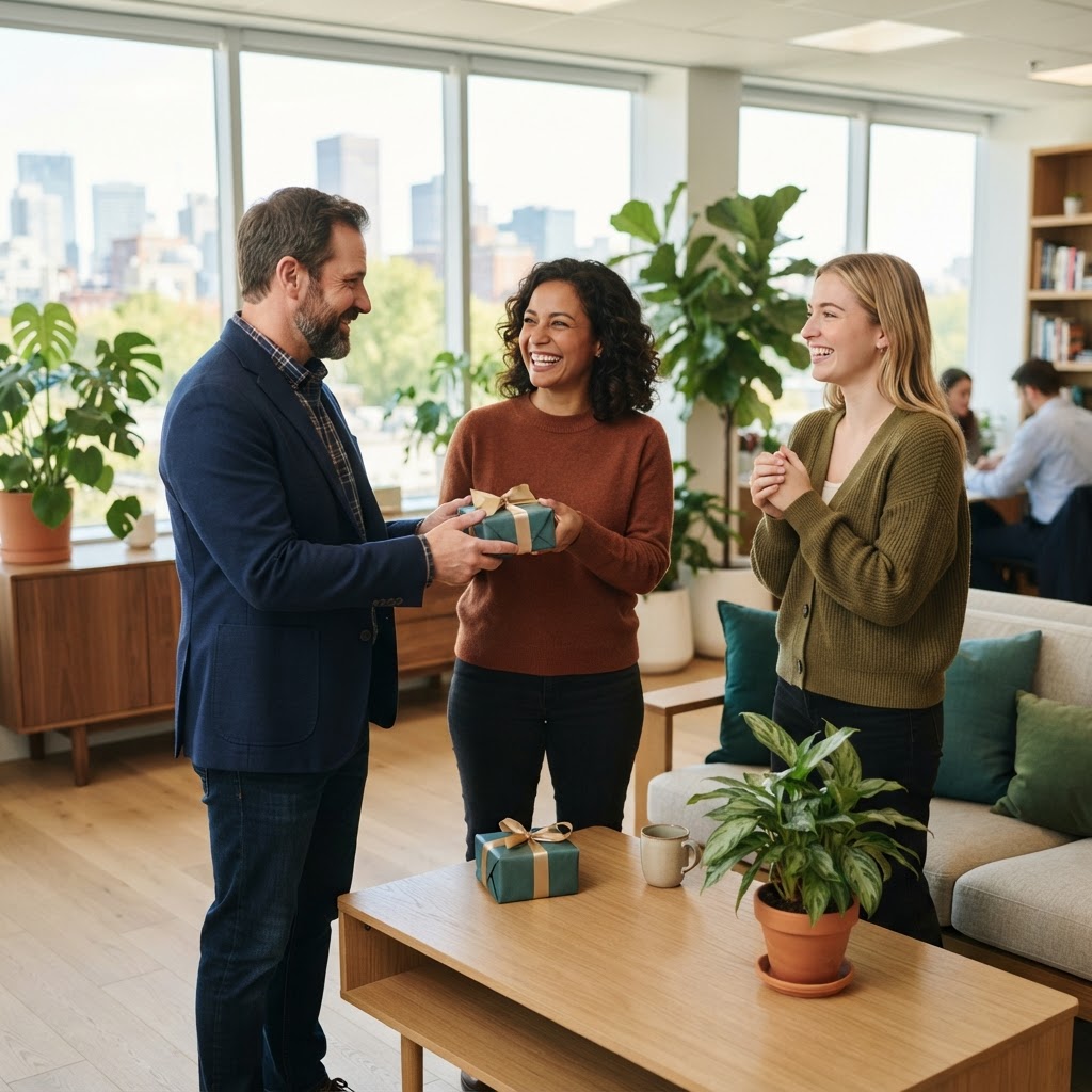 Diverse team celebrating a milestone in a modern office