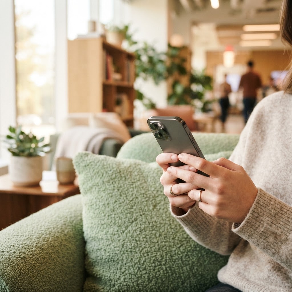 Employee checking benefit account on a smartphone