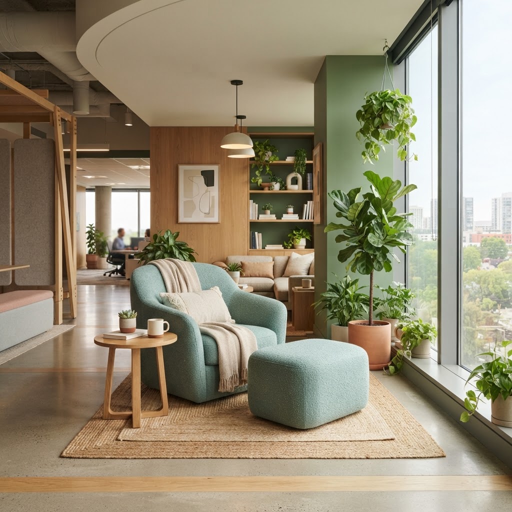 Inviting and modern office break room space