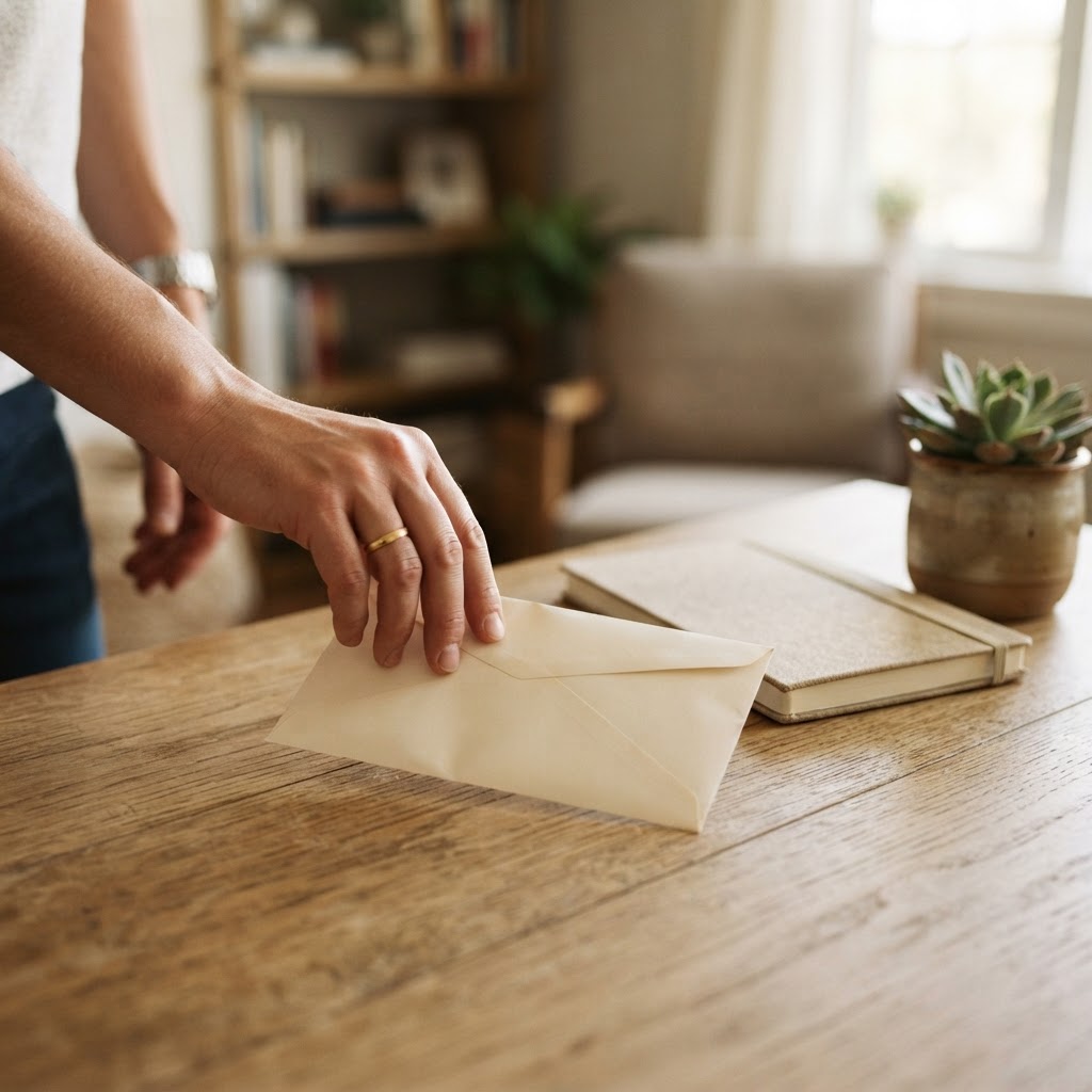Medical prescription envelope on a clean wooden desk