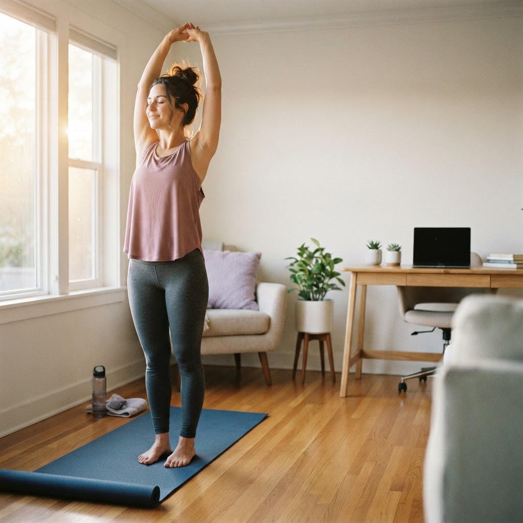 Employee relaxing at home after a yoga class