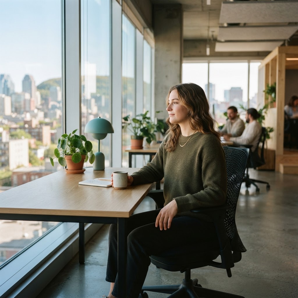 Young professional relaxing at an uncluttered modern desk