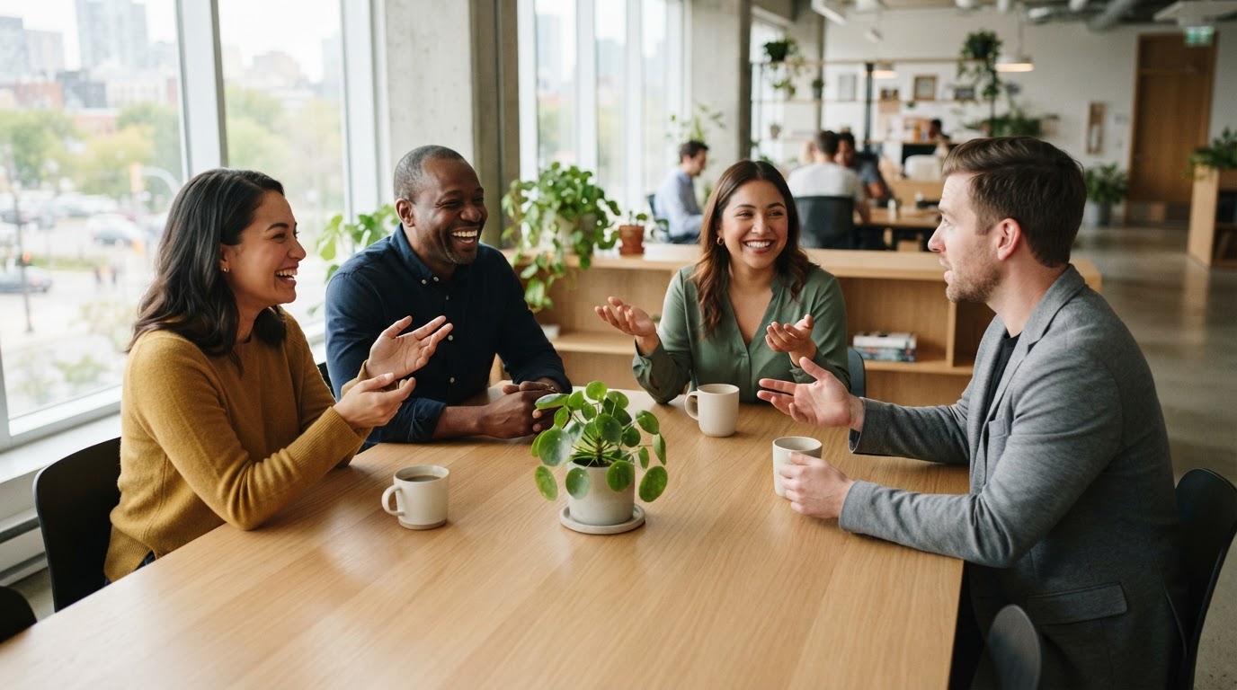 Diverse team collaborating in a bright modern office