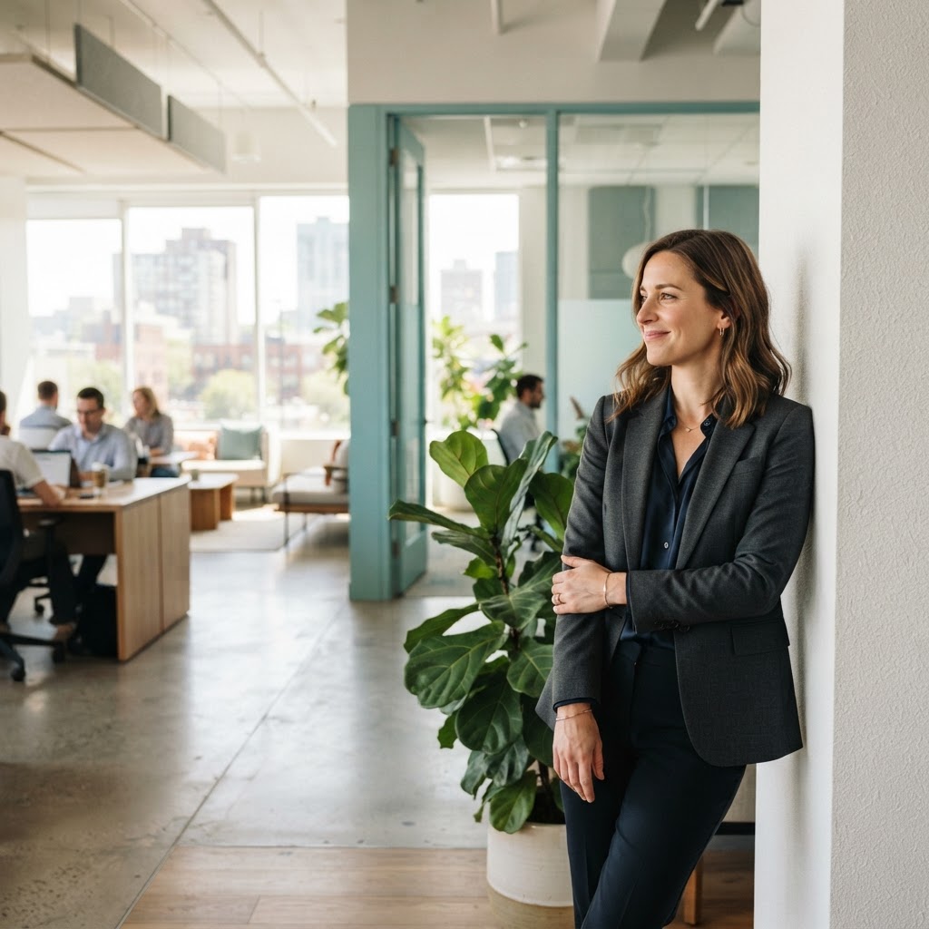 Professional woman standing in a bright modern office