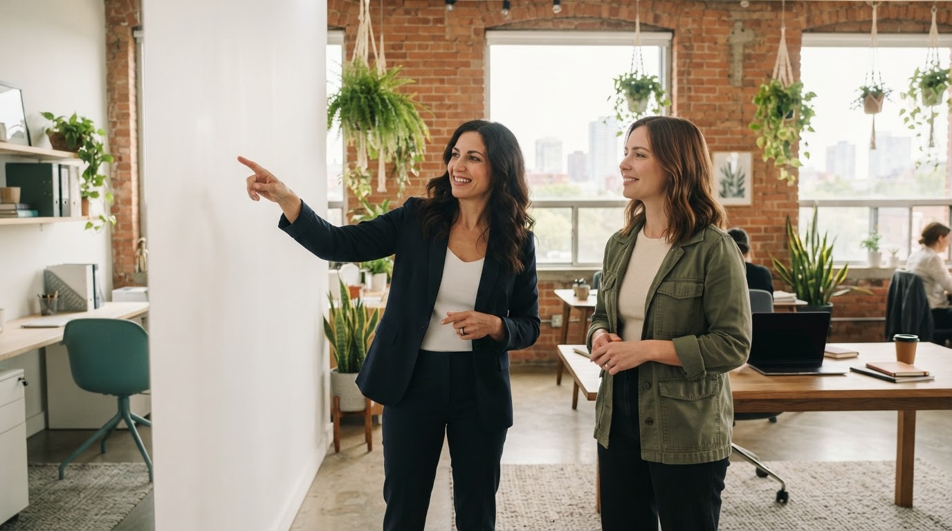 Two business owners collaborating in a bright modern office