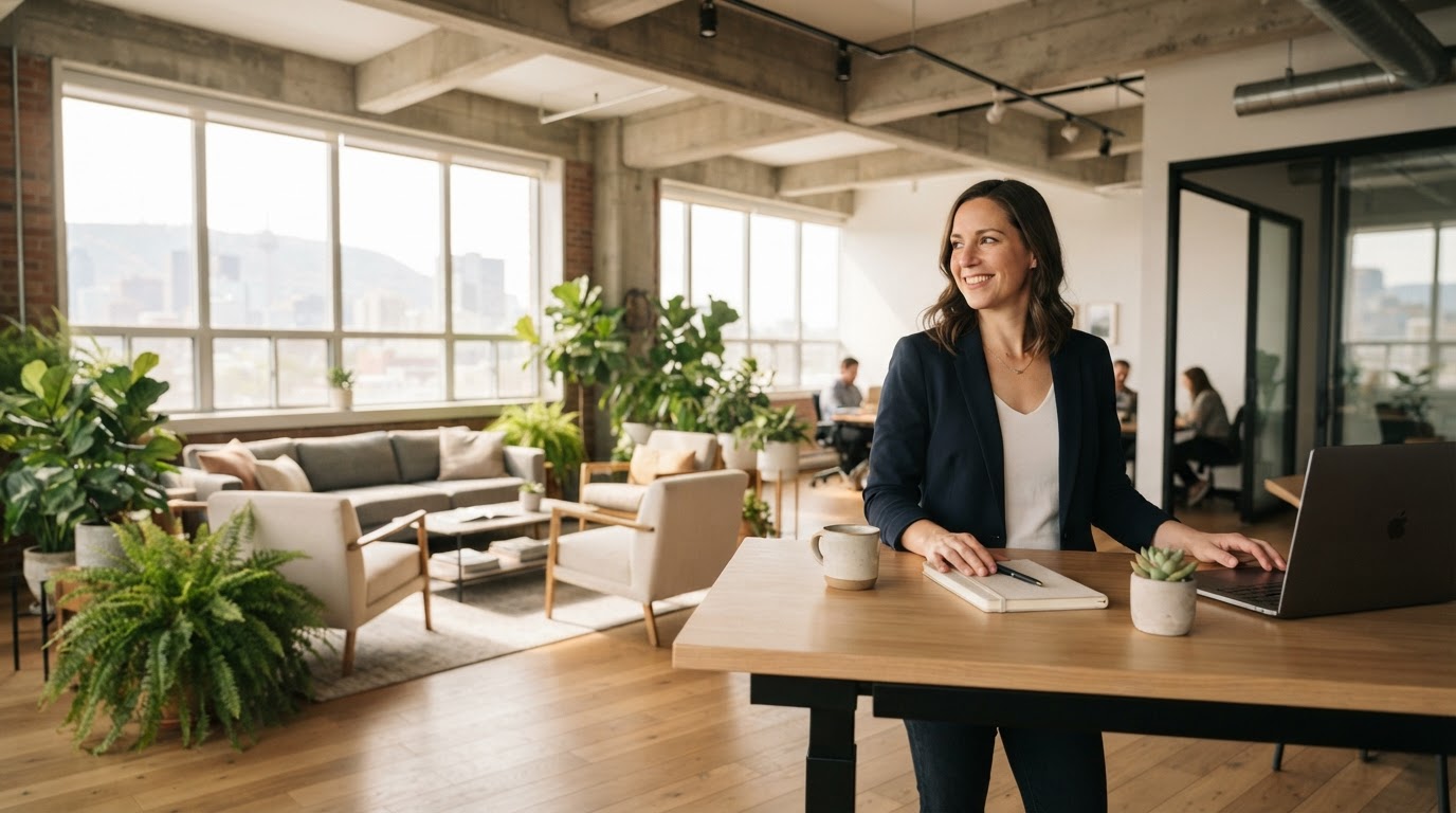 Business owner standing in a bright modern office