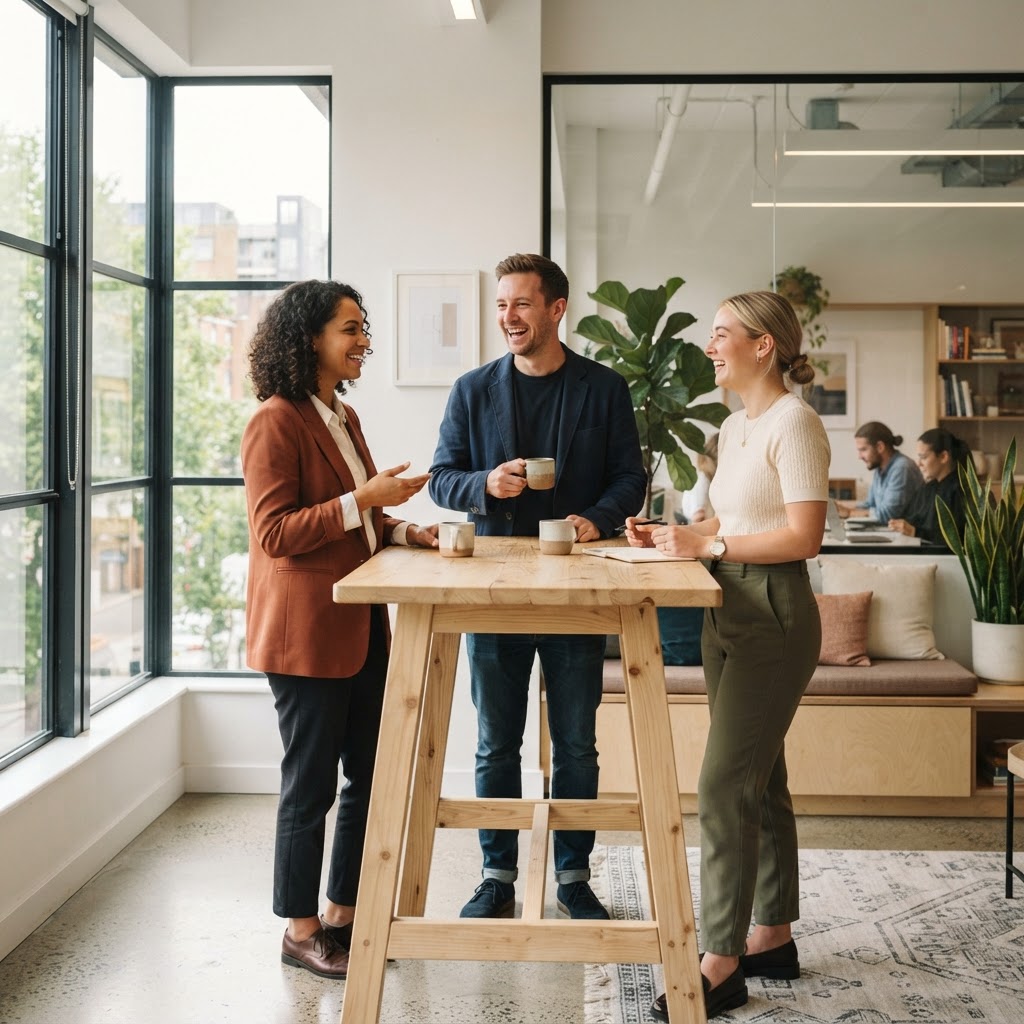 Diverse team collaborating in a bright office