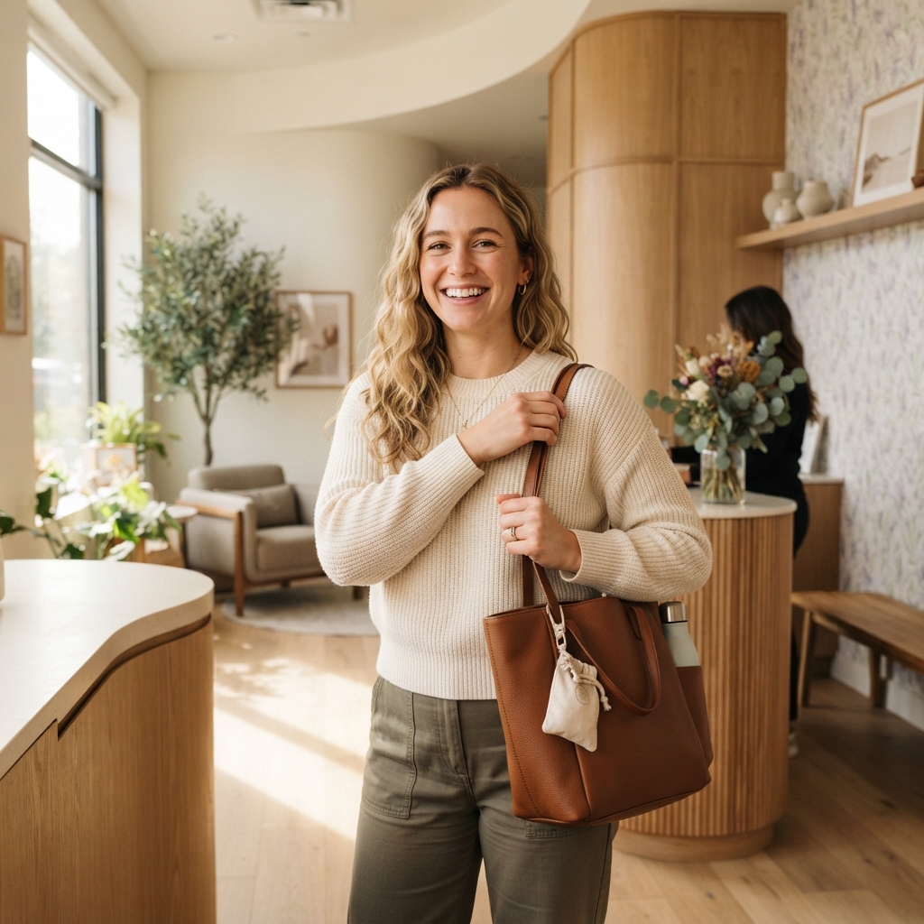 Person looking confident and relieved in a modern health environment