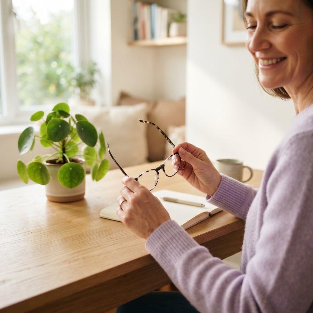 Person feeling empowered and cared for at home desk