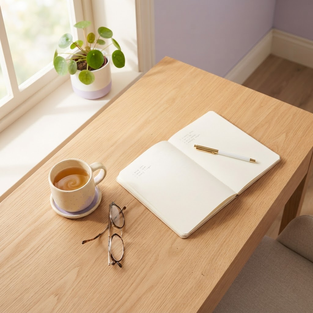 A peaceful and organized home office workspace