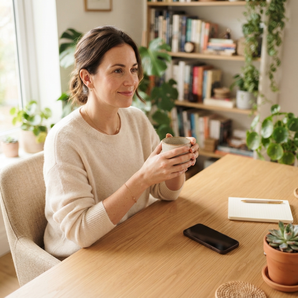 Professional at a desk with a mobile device