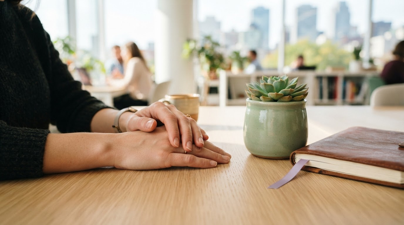 Close up of hands on a clean office desk
