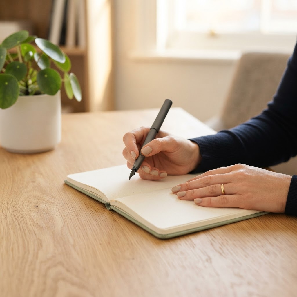 Close up of hands on a desk in a calm office