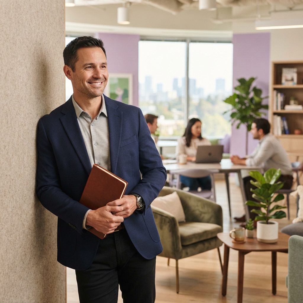 Relaxed professional in a modern and inclusive office environment