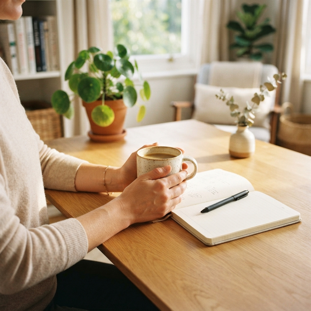 A calm moment of reflection in a home office