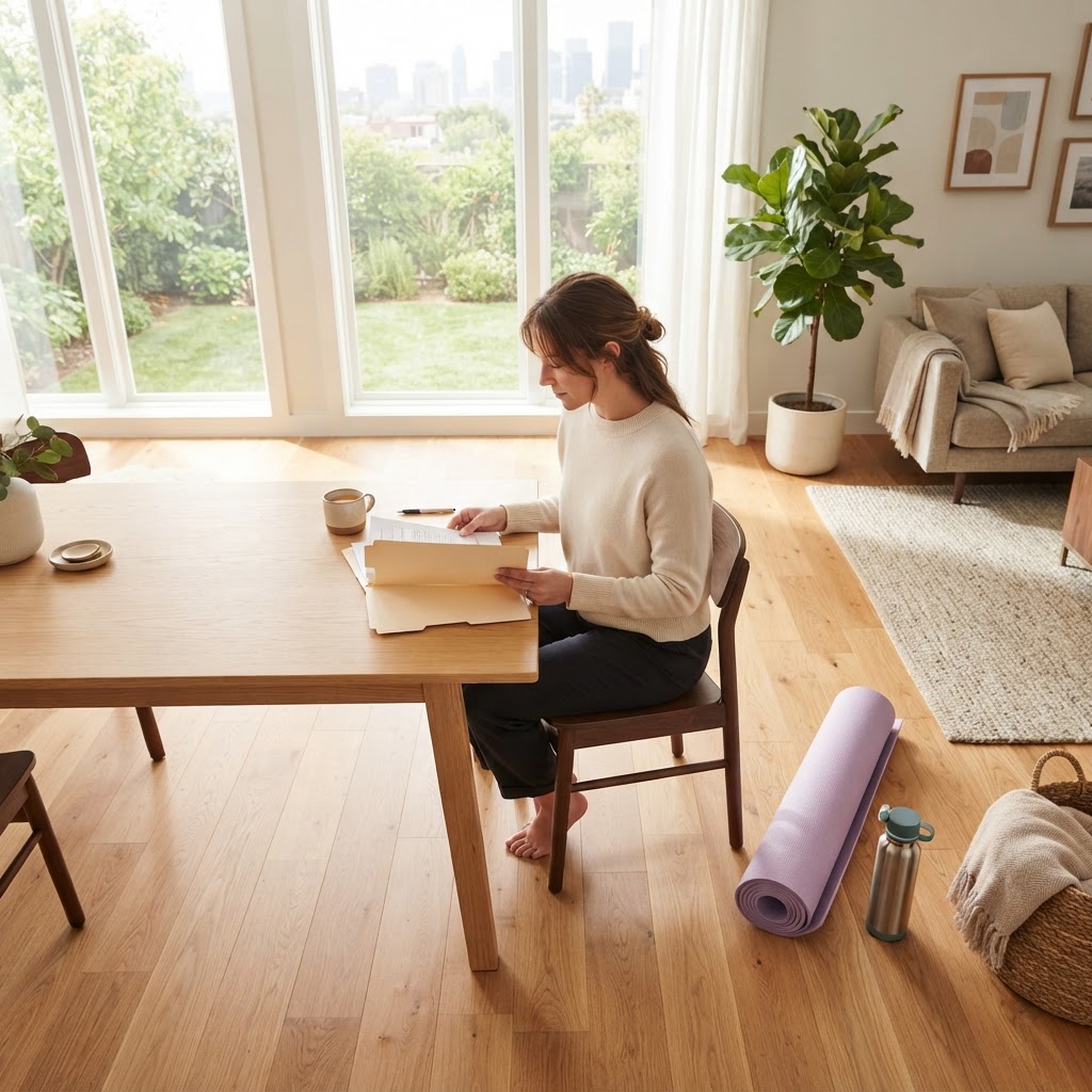Person reviewing wellness planning materials at home