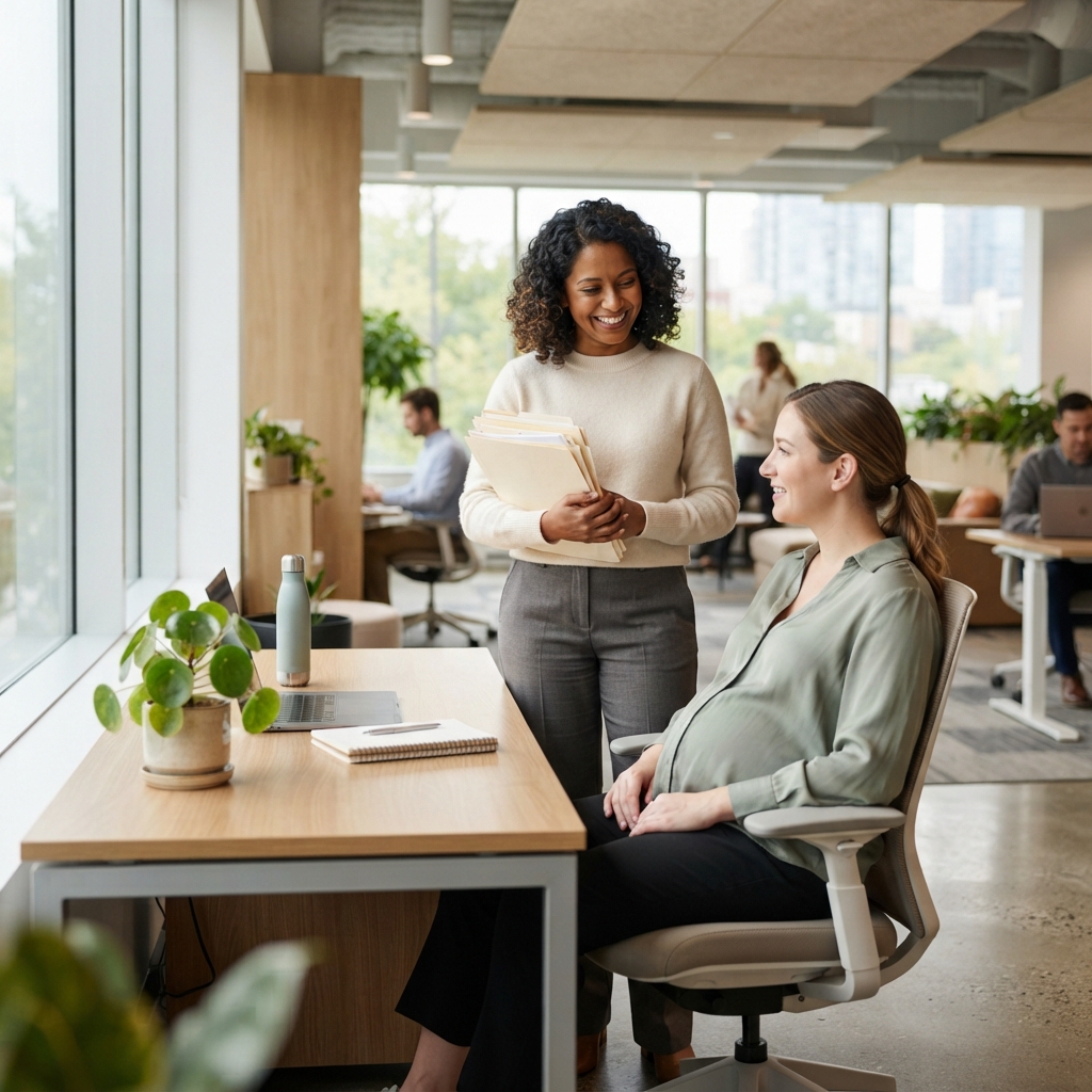 HR manager talking to an expecting employee in an office
