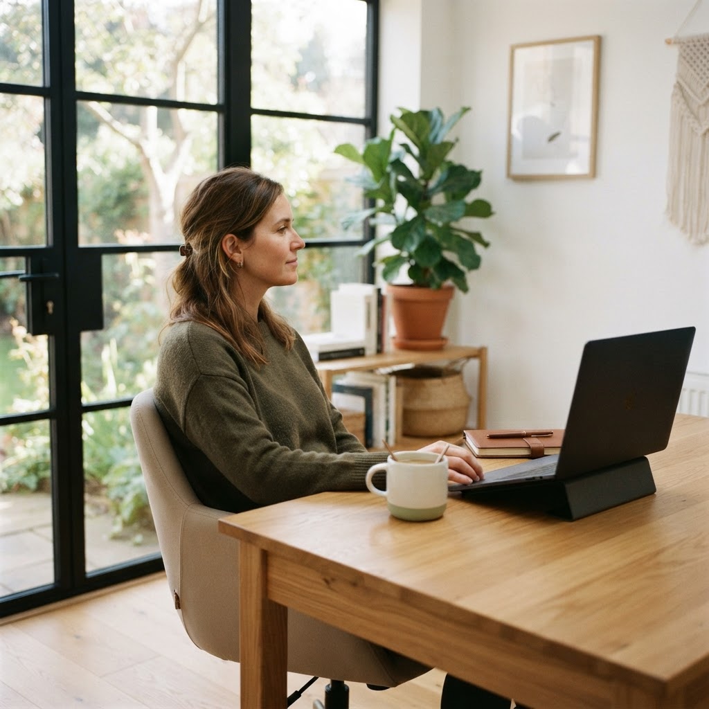 Professional working in a bright home office