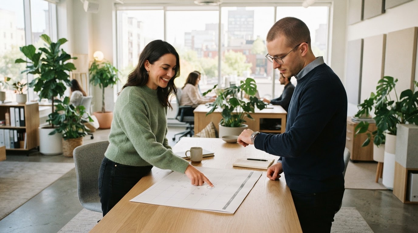 HR manager looking at a calendar in a modern office