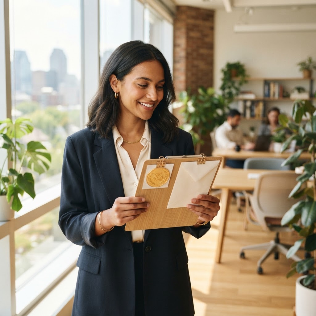 Professional evaluating rewards versus cashback options in office