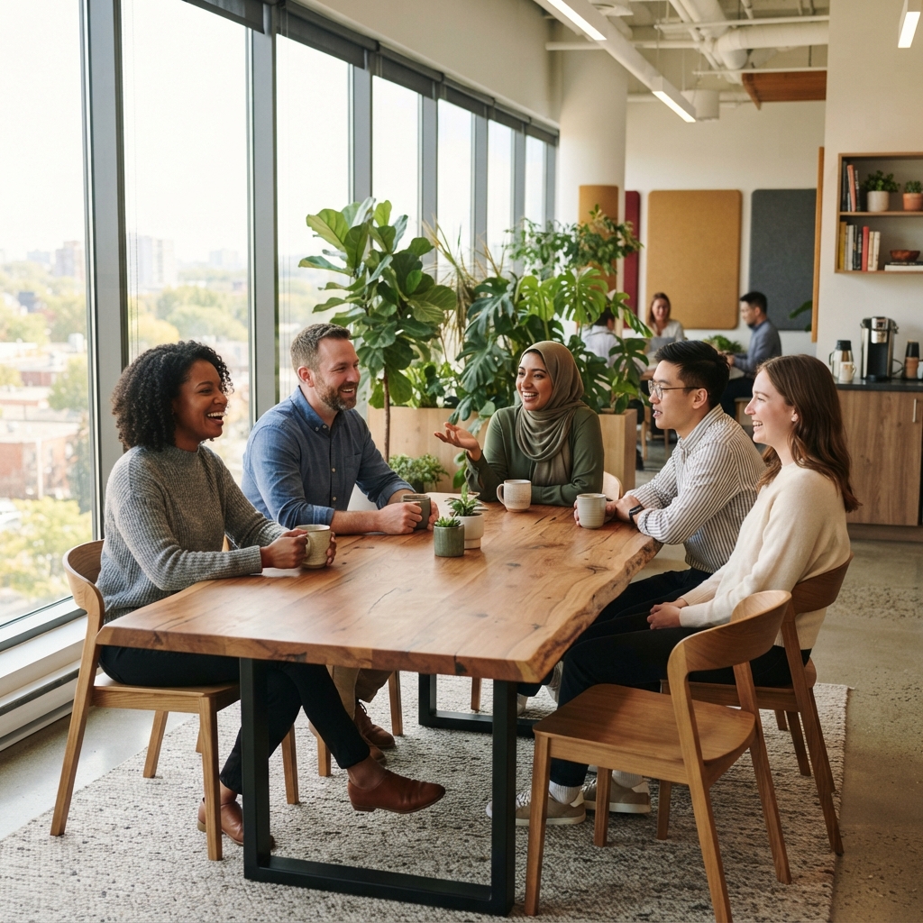 Diverse colleagues collaborating in a bright modern office