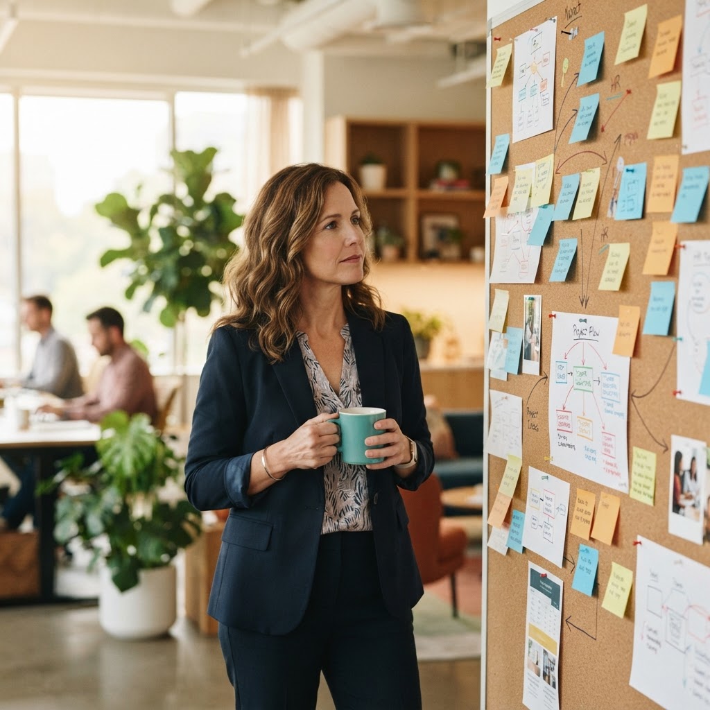 HR leader planning in a modern sunny office