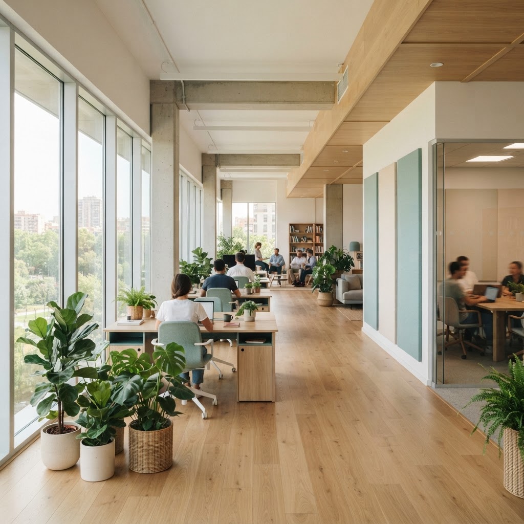Spacious and modern sunlit office interior