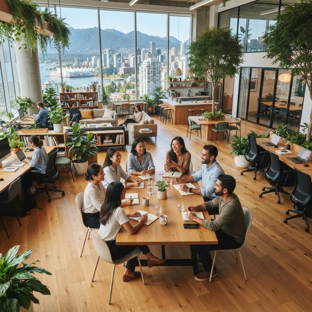 Small team collaborating in a bright modern office
