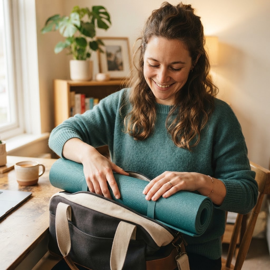 Employee preparing for health and wellness activity
