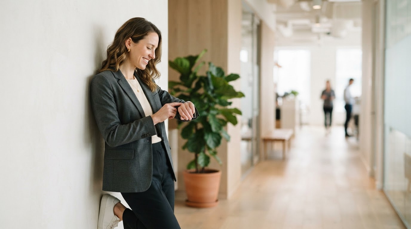 A relaxed employee in a bright modern workspace