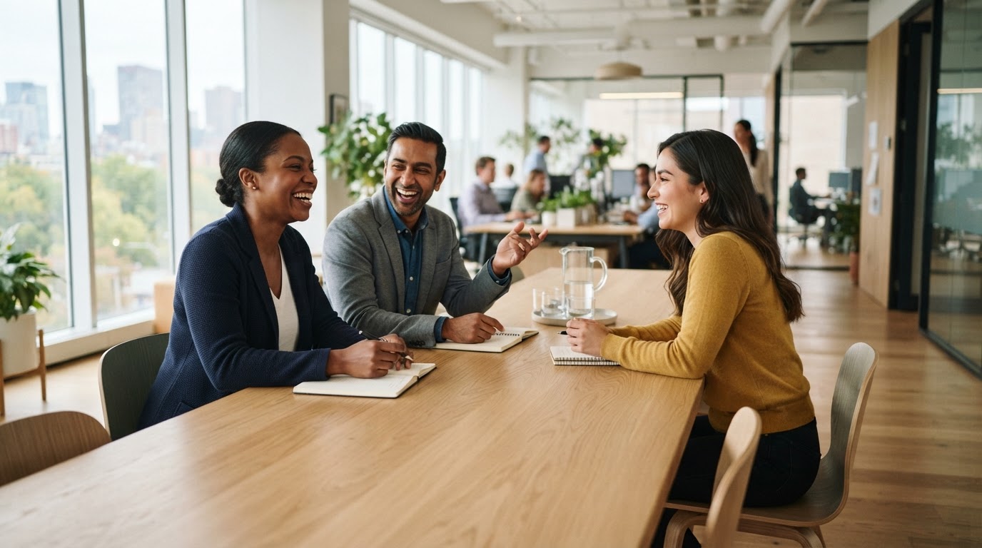 Diverse team collaborating in a bright modern office