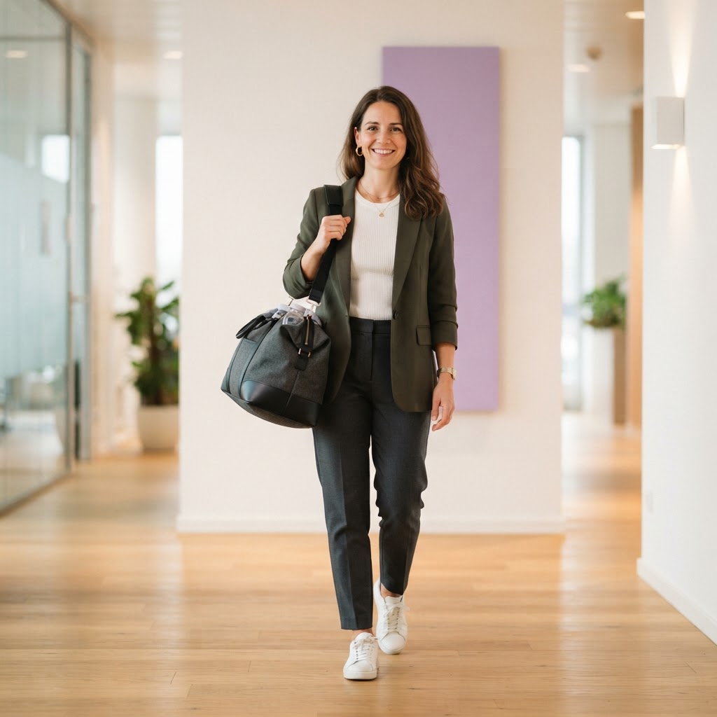 Professional employee in a modern office hallway
