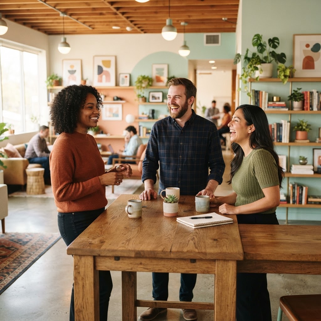 Diverse team of colleagues collaborating in a bright modern office