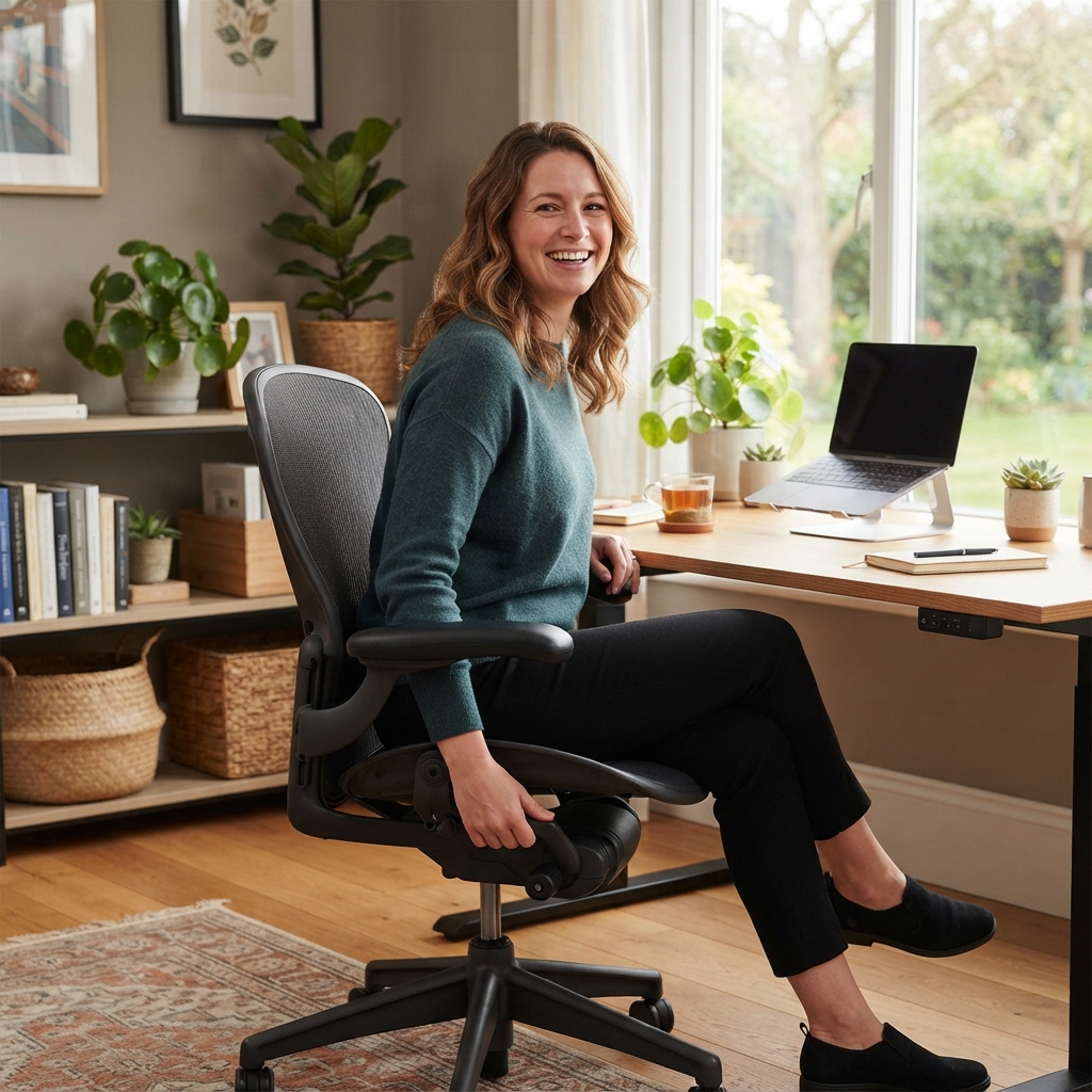 Person adjusting their ergonomic home office chair
