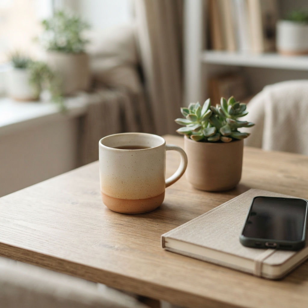 Organized and peaceful home workspace with desk items