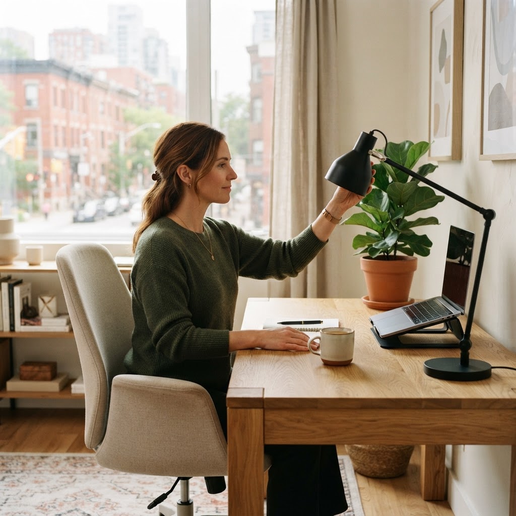 Employee working comfortably in a modern home office