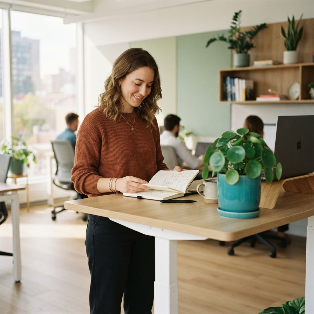 Employee working in a bright modern office