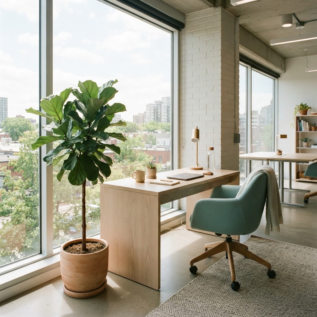Modern office interior with soft lighting